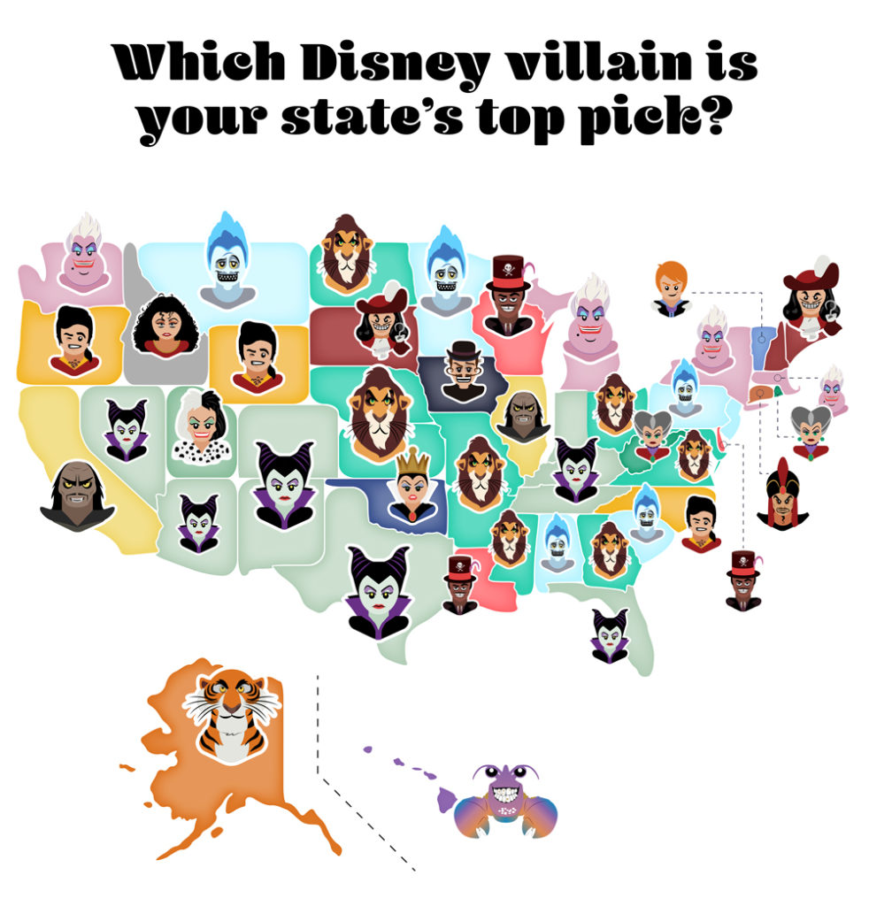 Top state-by-state selections of Disney's sinister scoundrels of